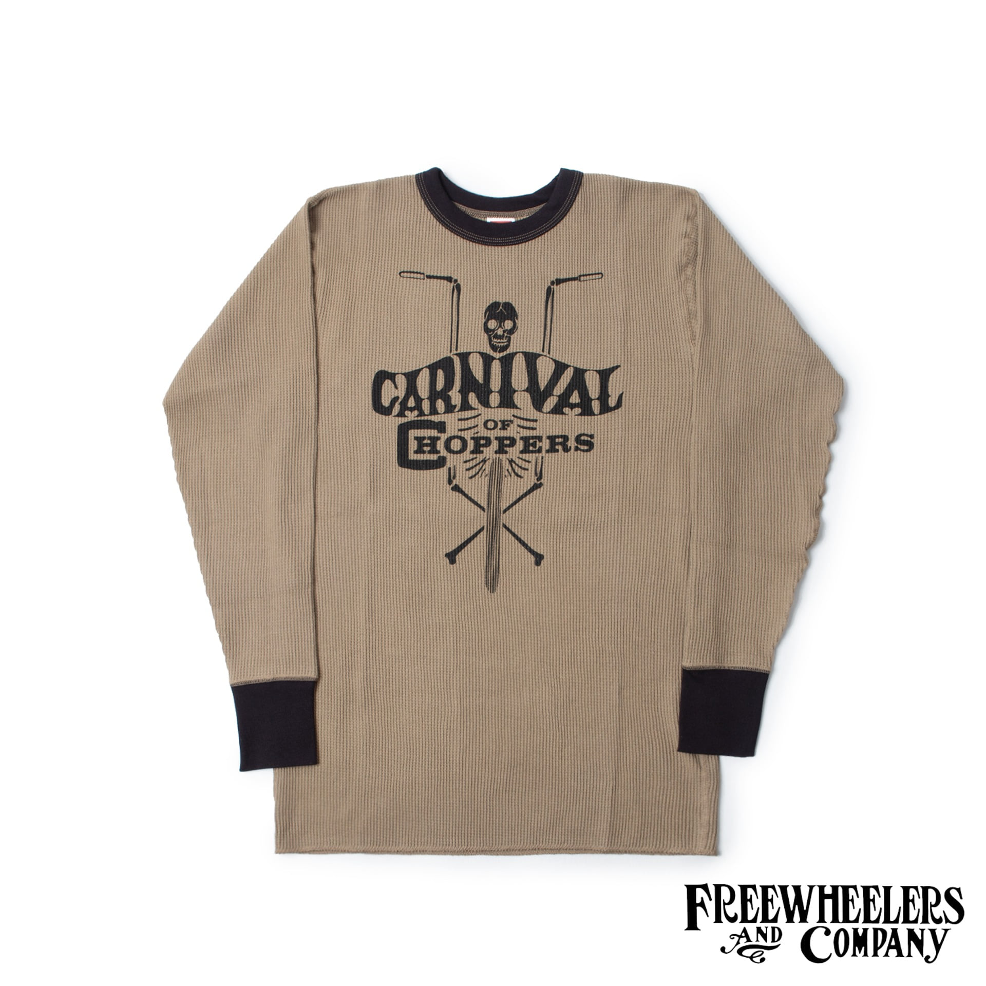 [POWER WEAR]1950s STYLE UNDERWEAR“CARNIVAL OF CHOPPERS”CREW NECKED THERMAL LONG SLEEVE SHIRT (Oil Stain x Black)