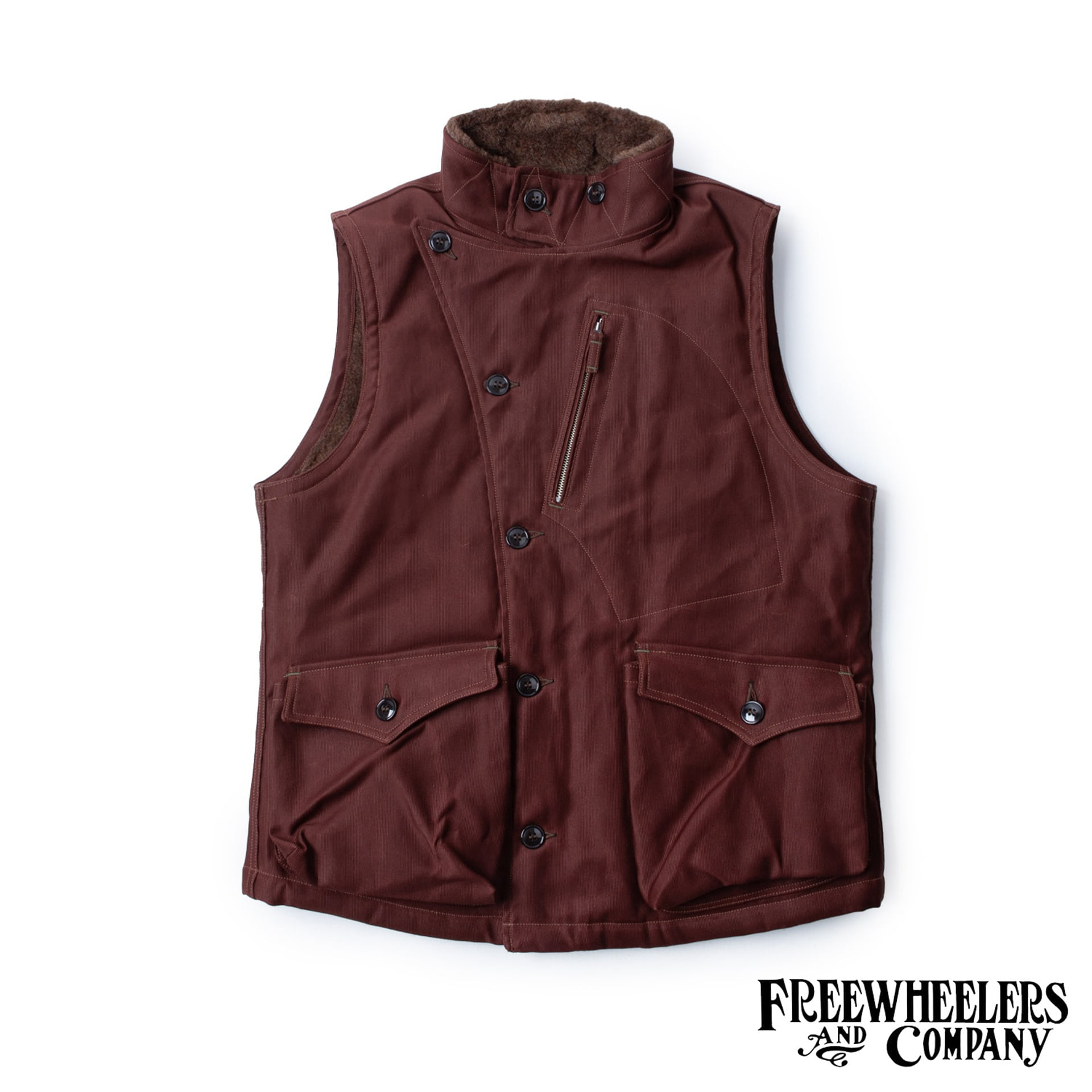  [UNION SPECIAL OVERALLS]  MILITARY STYLE CLOTHING  “WINTER AVIATOR&#039;S VEST”  (Red Brown) 