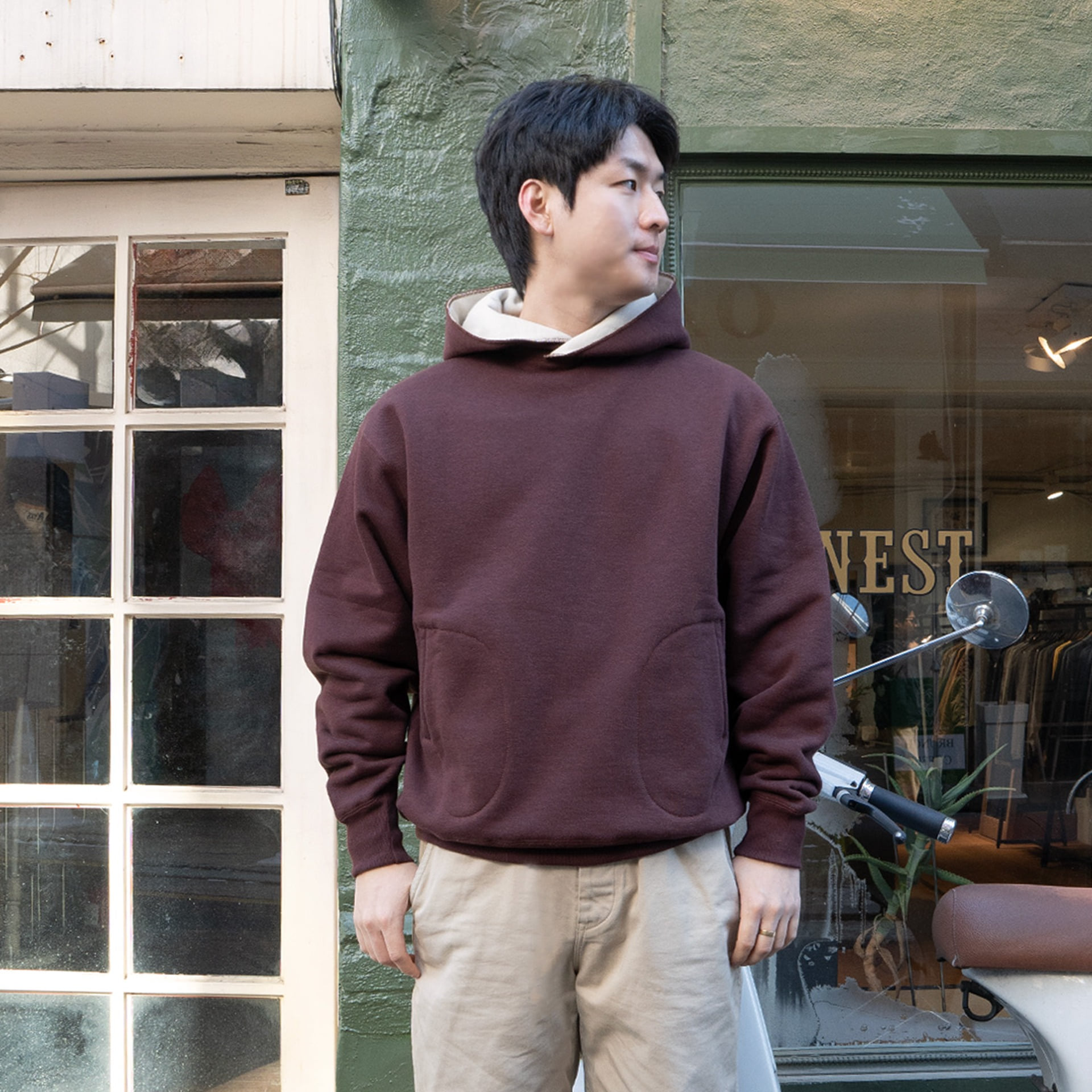  [POWER WEAR]  HEAVY WEIGHT SWEAT PARKA  “ATHLETIC SWEAT HOODIE”  (Old Brown x Dry Cream) 
